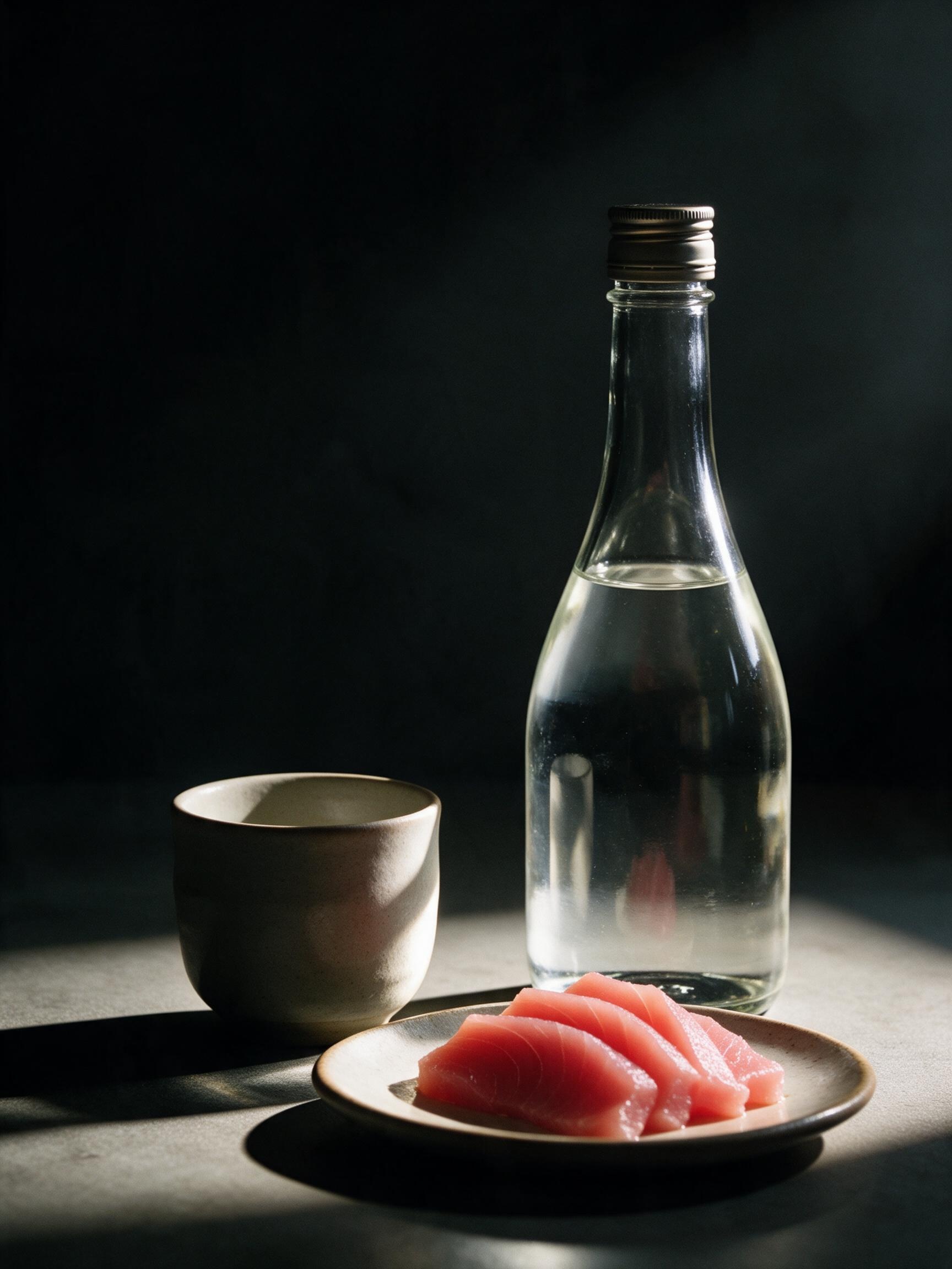 日本酒と鮪料理の静物